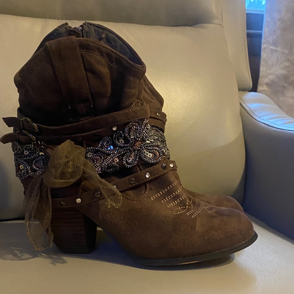 Not Rated Brown Embellished Ankle Boots